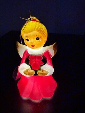 Mr. Christmas Lighted Blow Mold Angel Ornament w/ Wreath & Timer NEW
